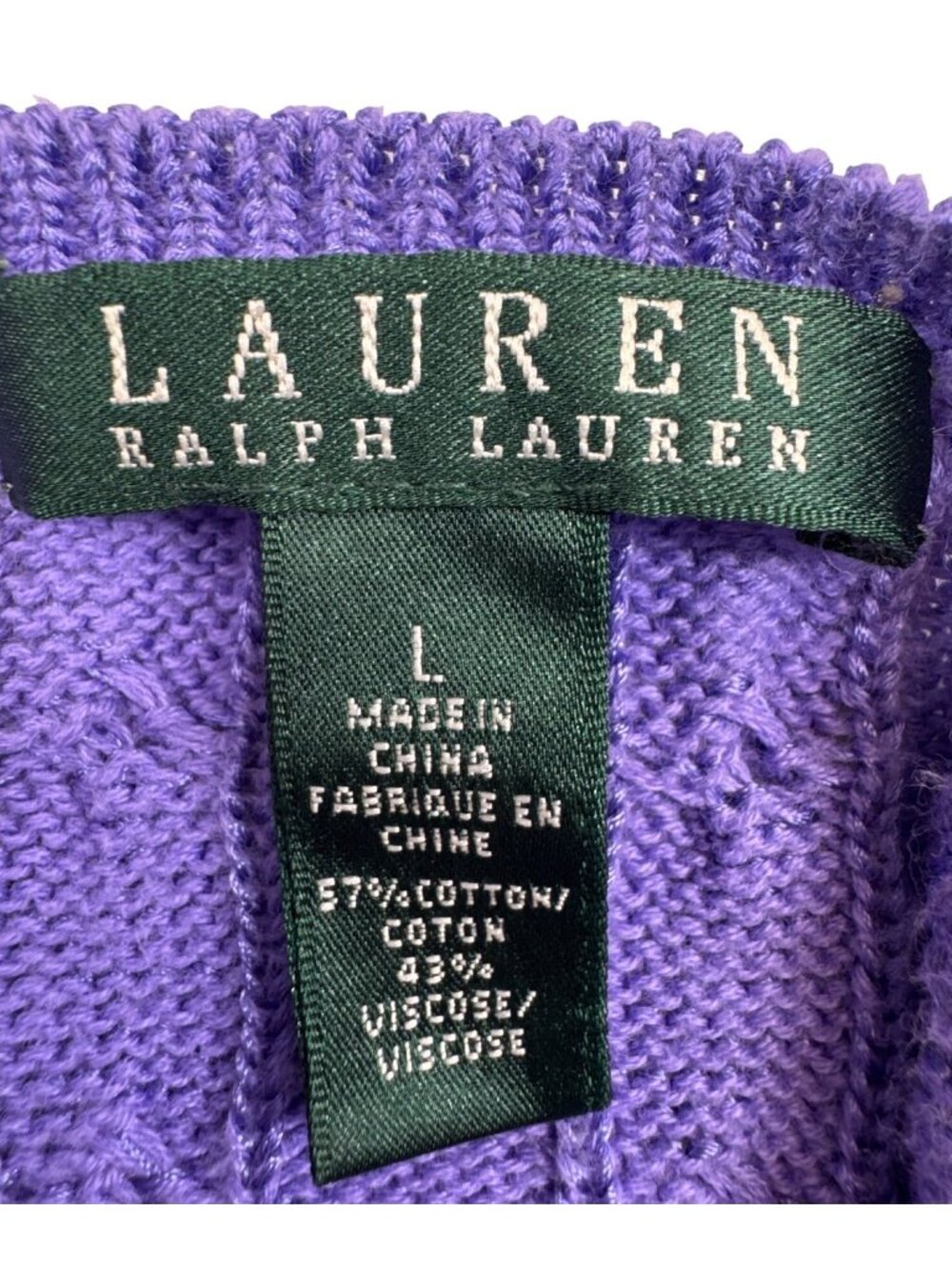 Lauren Ralph Lauren Women's L Purple Cable Knit Short Sleeve Sweater Preppy - Picture 7 of 8
